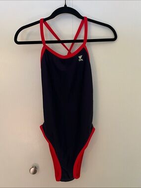 TYR Navy One-Piece Swimsuit with Red Trim